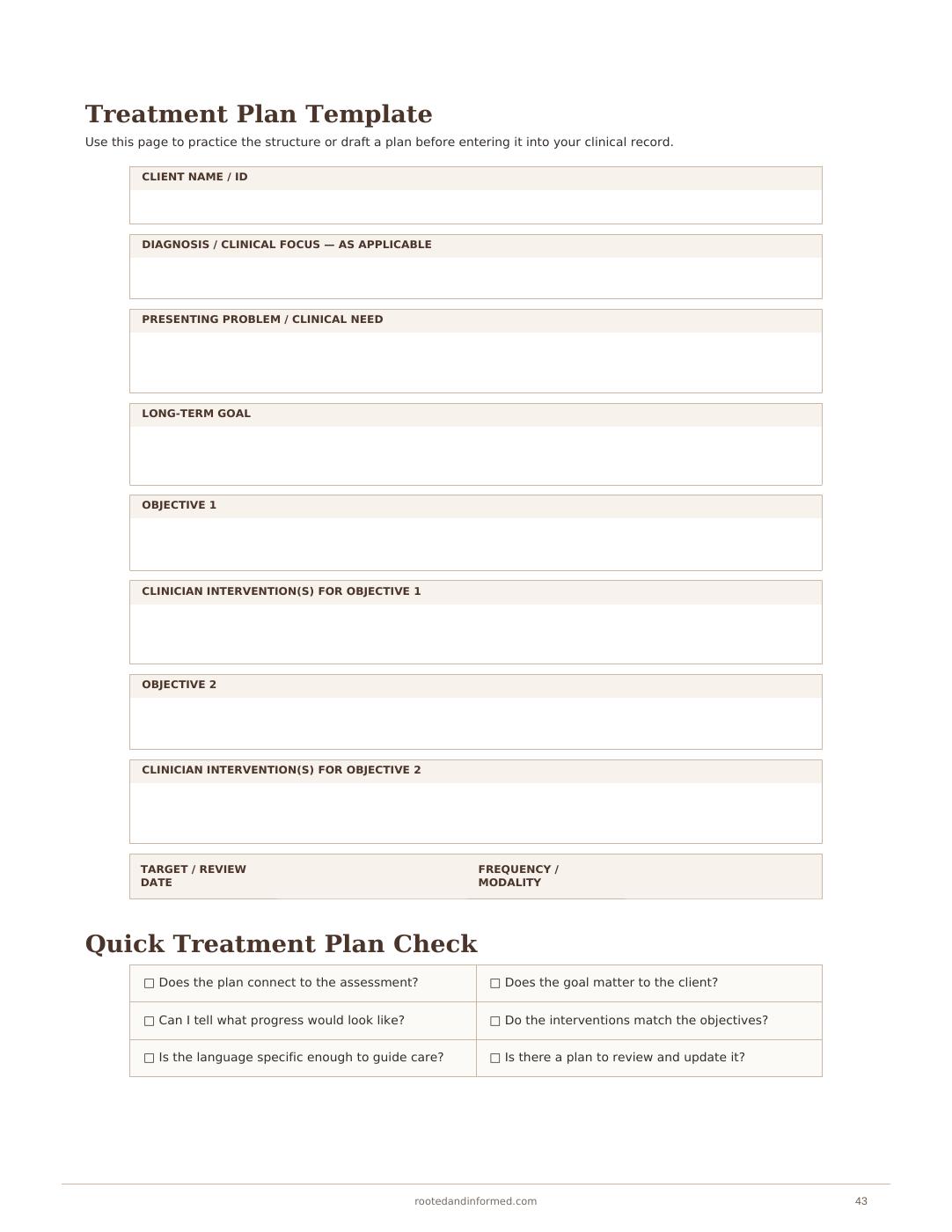Treatment Plan Template, sample page 43