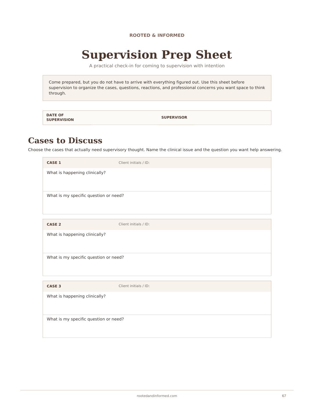 Supervision Prep Sheet, sample page 67