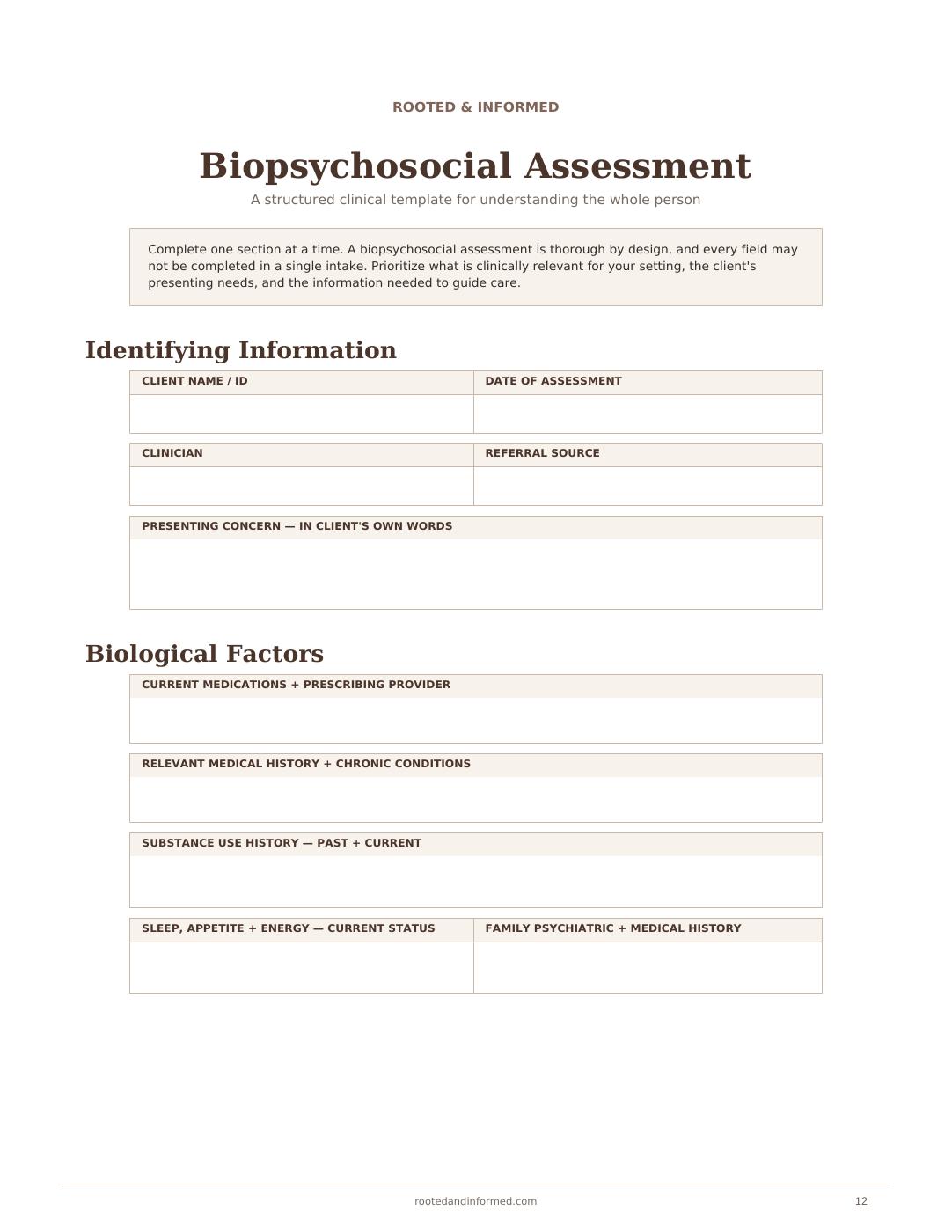 Biopsychosocial Assessment, sample page 12