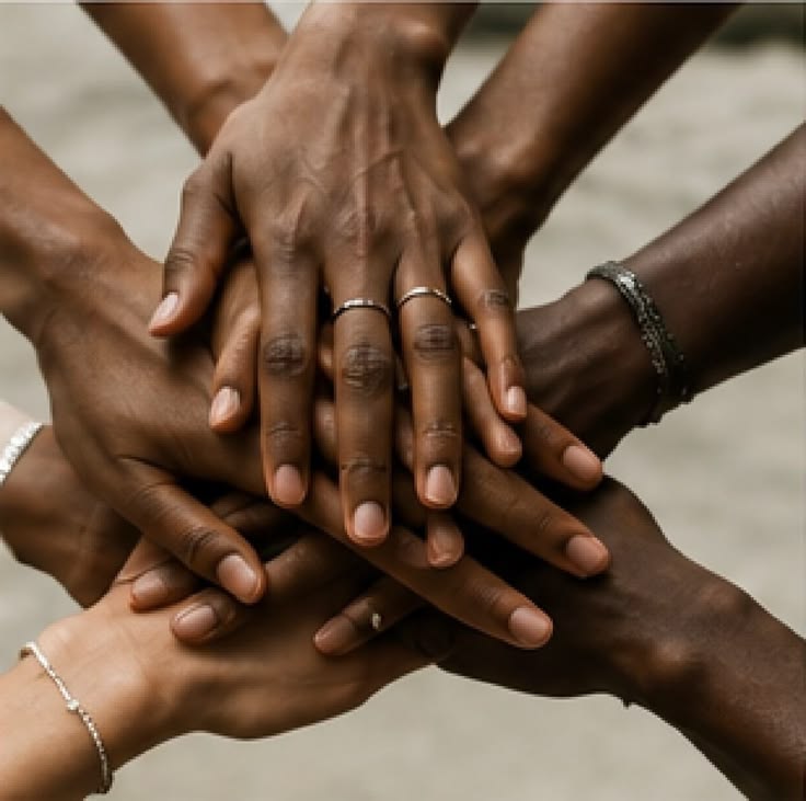 Diverse hands stacked together in community solidarity